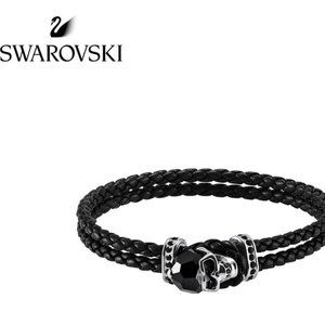 Swarovski Taddeo Leather Palladium Crystal Skull Bracelet - NWT